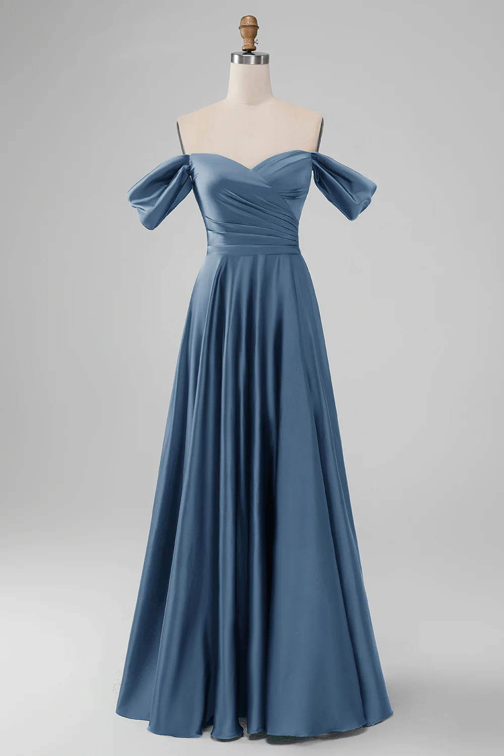 Vert foncé de la robe longue de demoiselle d’honneur en satin Shouder A Line - Image 13