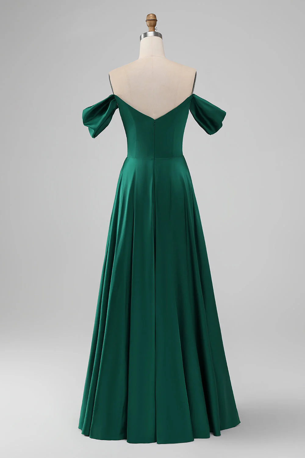 Vert foncé de la robe longue de demoiselle d’honneur en satin Shouder A Line - Image 2