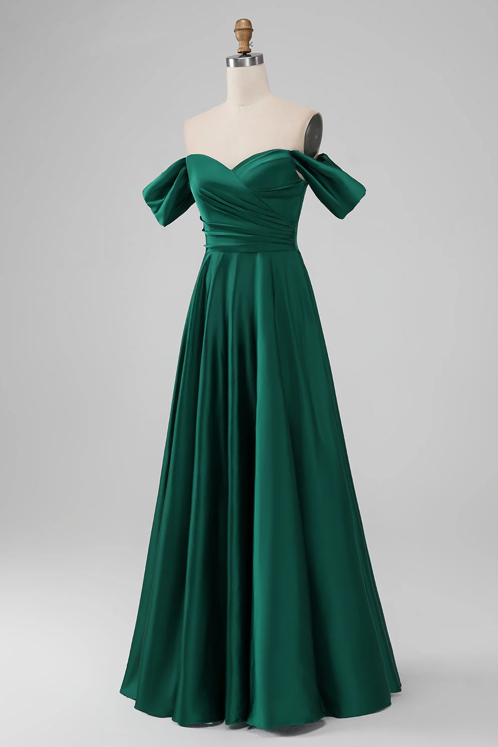 Vert foncé de la robe longue de demoiselle d’honneur en satin Shouder A Line - Image 3