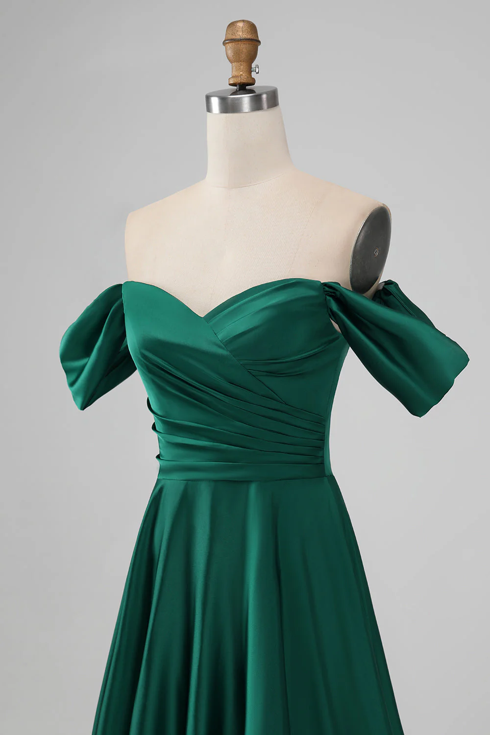 Vert foncé de la robe longue de demoiselle d’honneur en satin Shouder A Line - Image 4