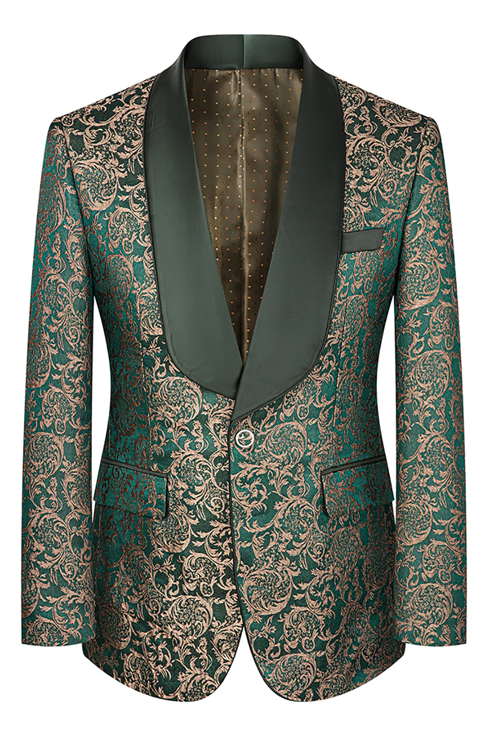 Costume de bal 3 pièces vert foncé en jacquard à col châle - Image 2