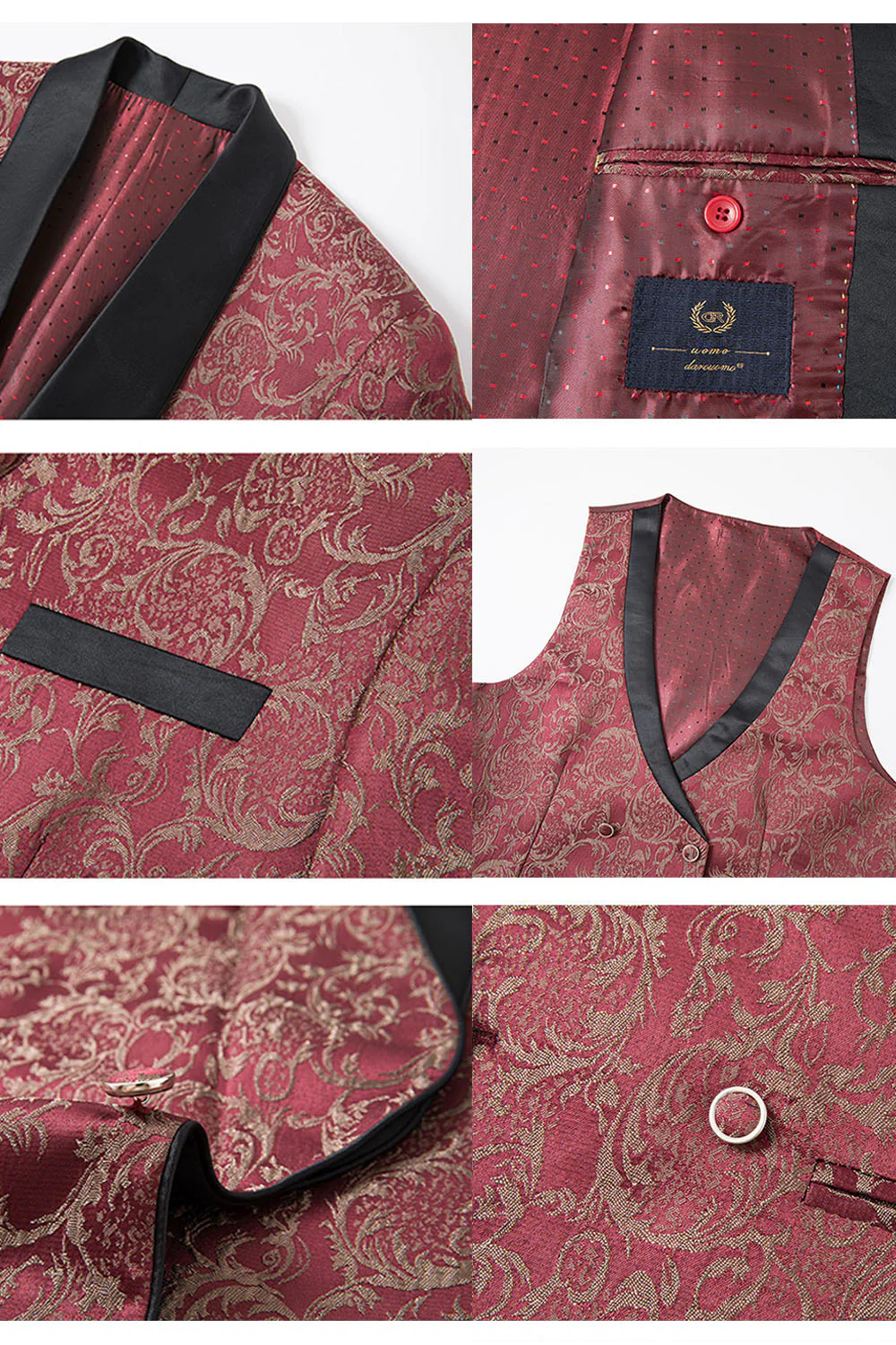 Costume de bal 3 pièces vert foncé en jacquard à col châle - Image 24