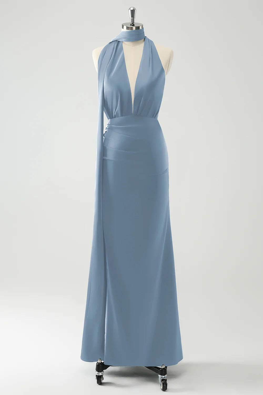 Vert foncé Sheath V-Neck Backless Robe d’invitée de mariage avec fente - Image 3