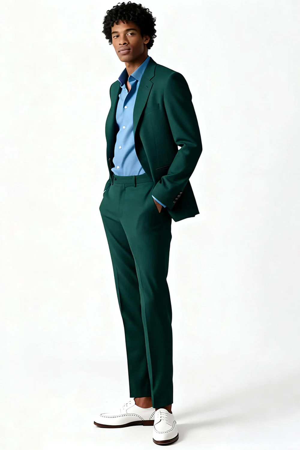 Vert foncé simple boutonnage 2 pièces à revers cranté Costumes pour hommes - Image 3