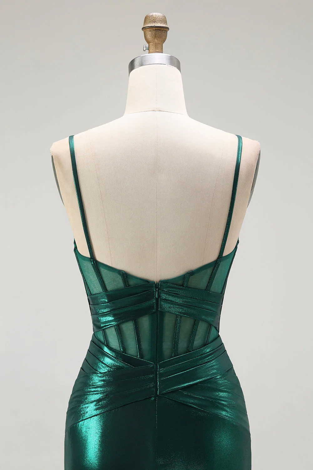 Vert foncé Sirène Métallisé Plissé Corset Longue Robe de soirée Avec Fente - Image 5