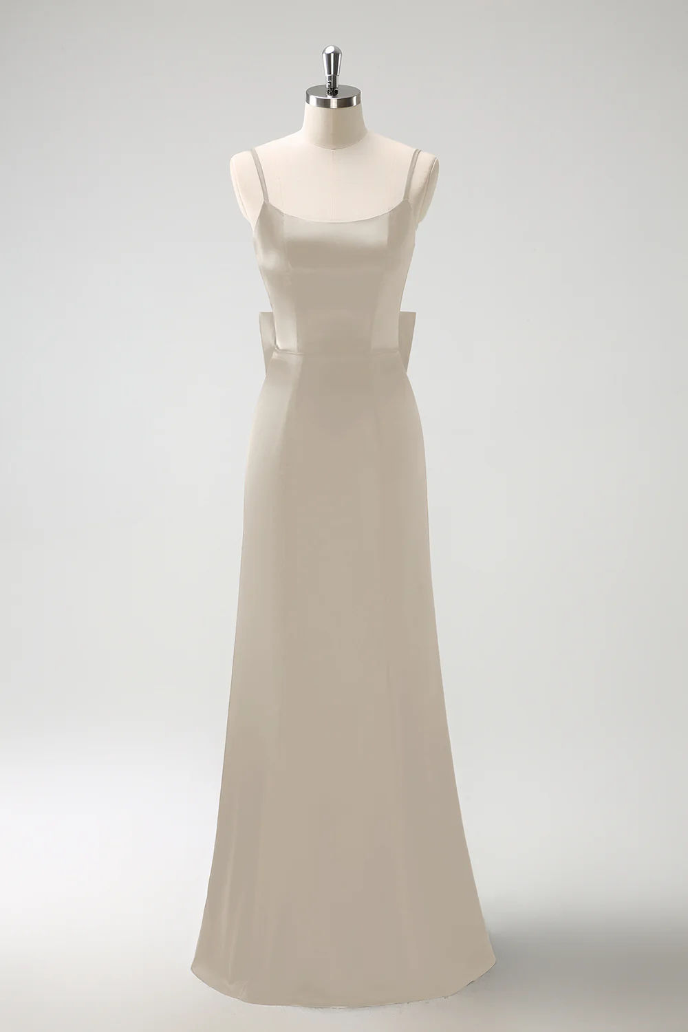 Vert foncé Sirène spaghetti bretelles Satin noeud volant longue robe de demoiselle d’honneur - Image 19