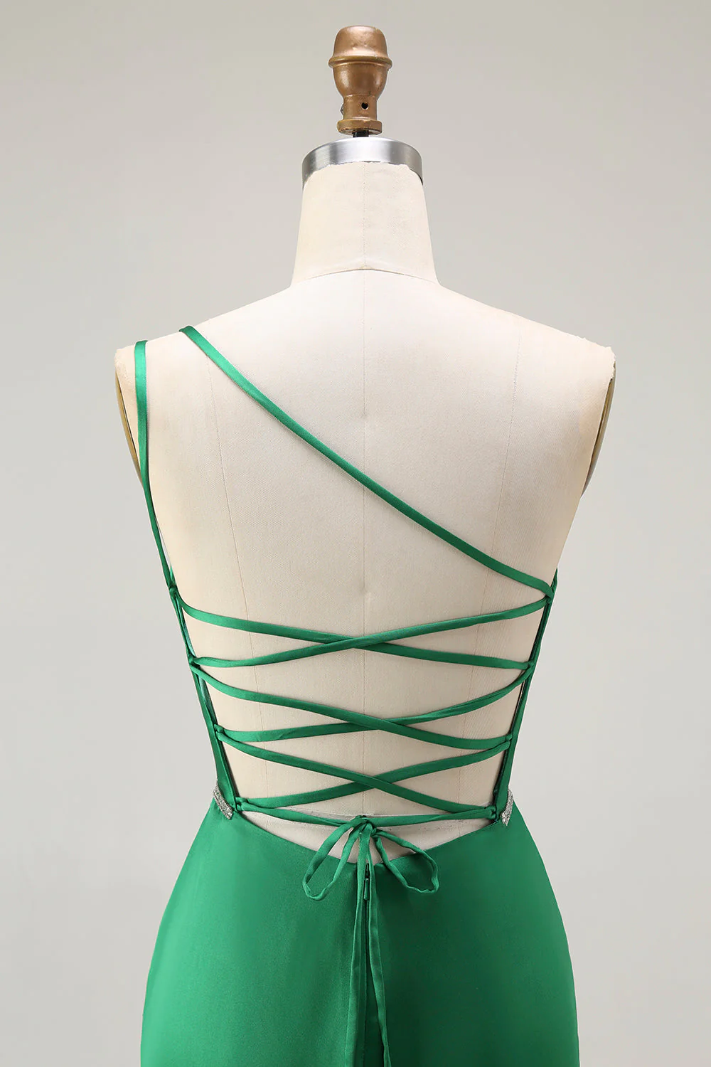 Vert foncé une épaule sirène perlée Robe De Soirée avec fente - Image 5