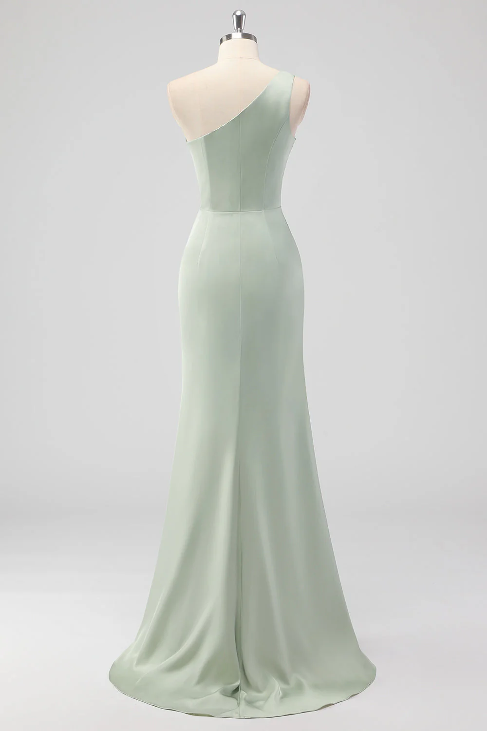 Vert sauge une épaule fourreau satin longue robe de demoiselle d’honneur - Image 2