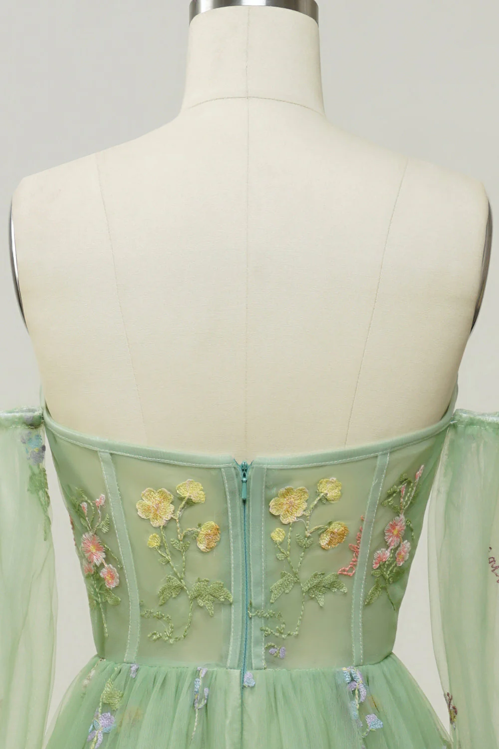 Vert sur l’épaule Manches longues A-Line Robe de Soirée - Image 6