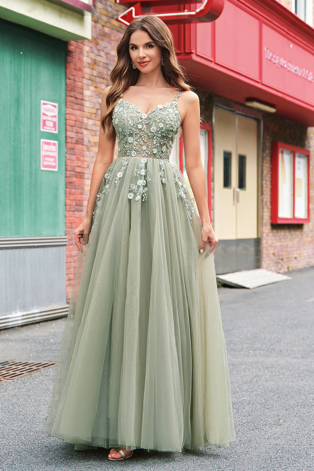 Vert Une ligne Corset Sequin Tulle Robe Longue De Bal Avec Lacets Dans Le Dos - Image 8