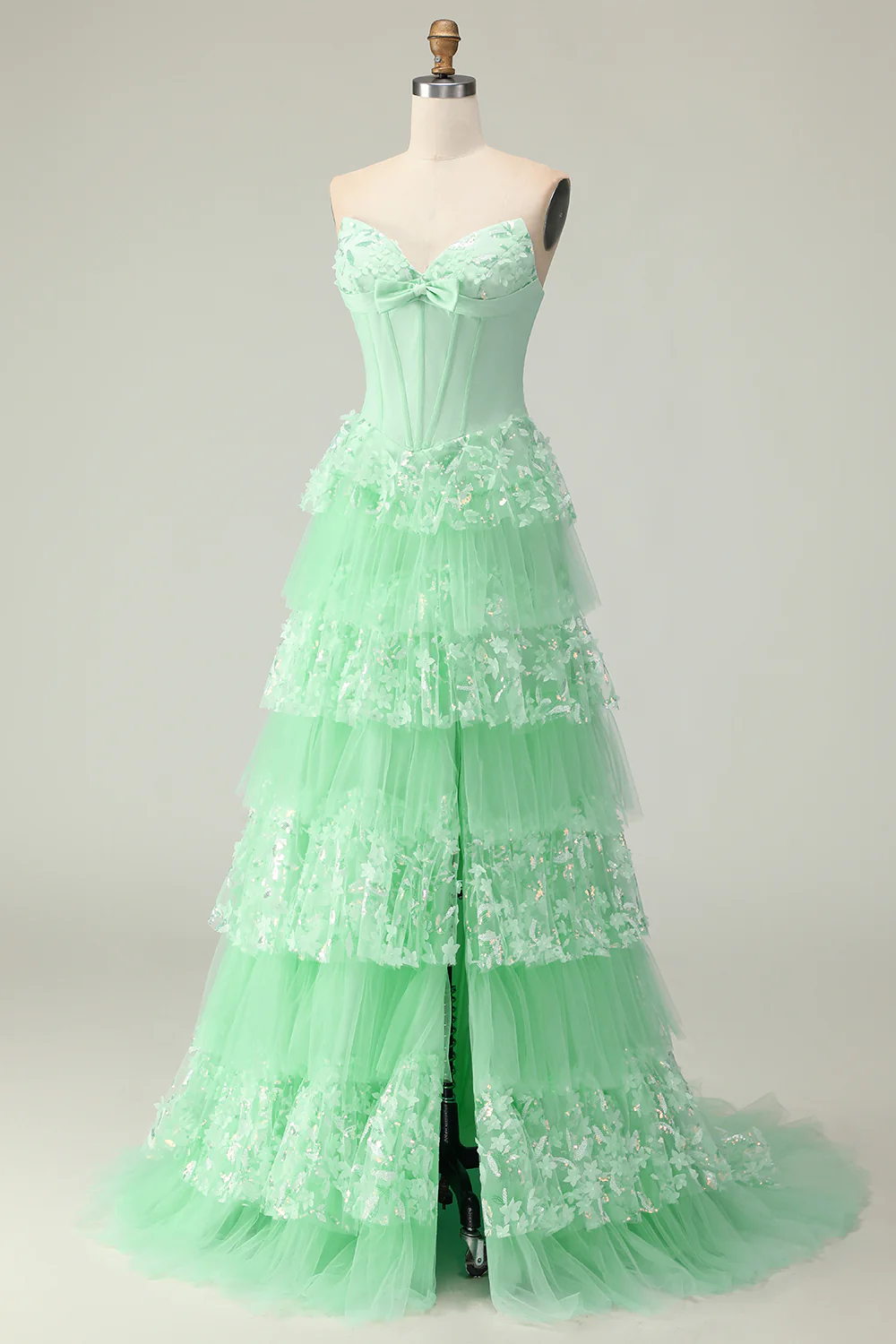 Sweetheart Une ligne corset violet à volants longue robe de bal avec paillettes - Image 9