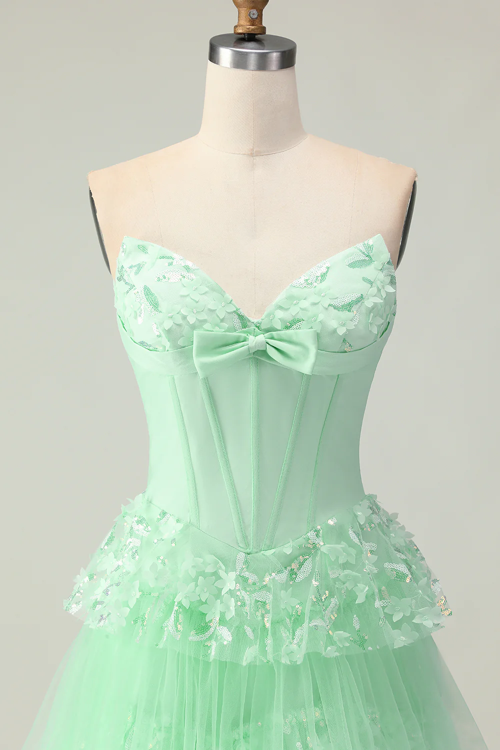 Sweetheart Une ligne corset violet à volants longue robe de bal avec paillettes - Image 10