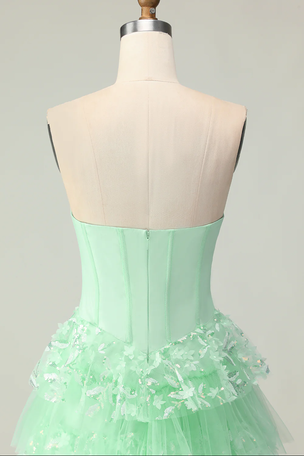 Sweetheart Une ligne corset violet à volants longue robe de bal avec paillettes - Image 11