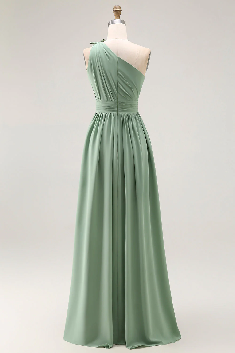 Robe de demoiselle d'honneur vert émeraude une ligne à épaule unique ruchée avec fente - Image 2