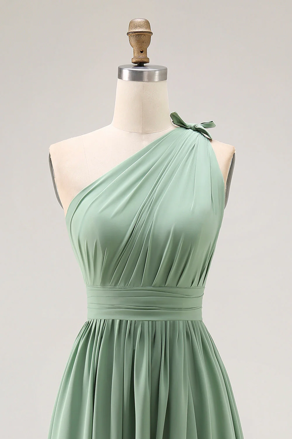 Robe de demoiselle d'honneur vert émeraude une ligne à épaule unique ruchée avec fente - Image 5