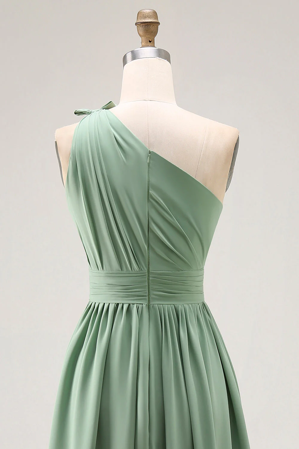 Robe de demoiselle d'honneur vert émeraude une ligne à épaule unique ruchée avec fente - Image 6