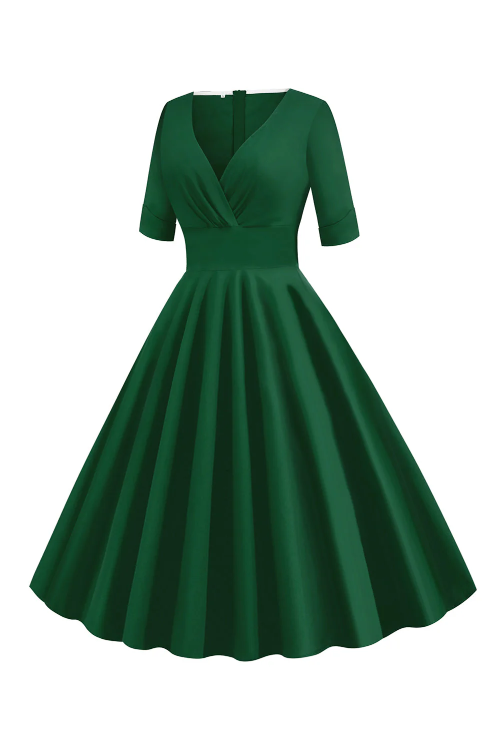 Vert V-Neck Manches Courtes Années 50 Swing Robe - Image 3
