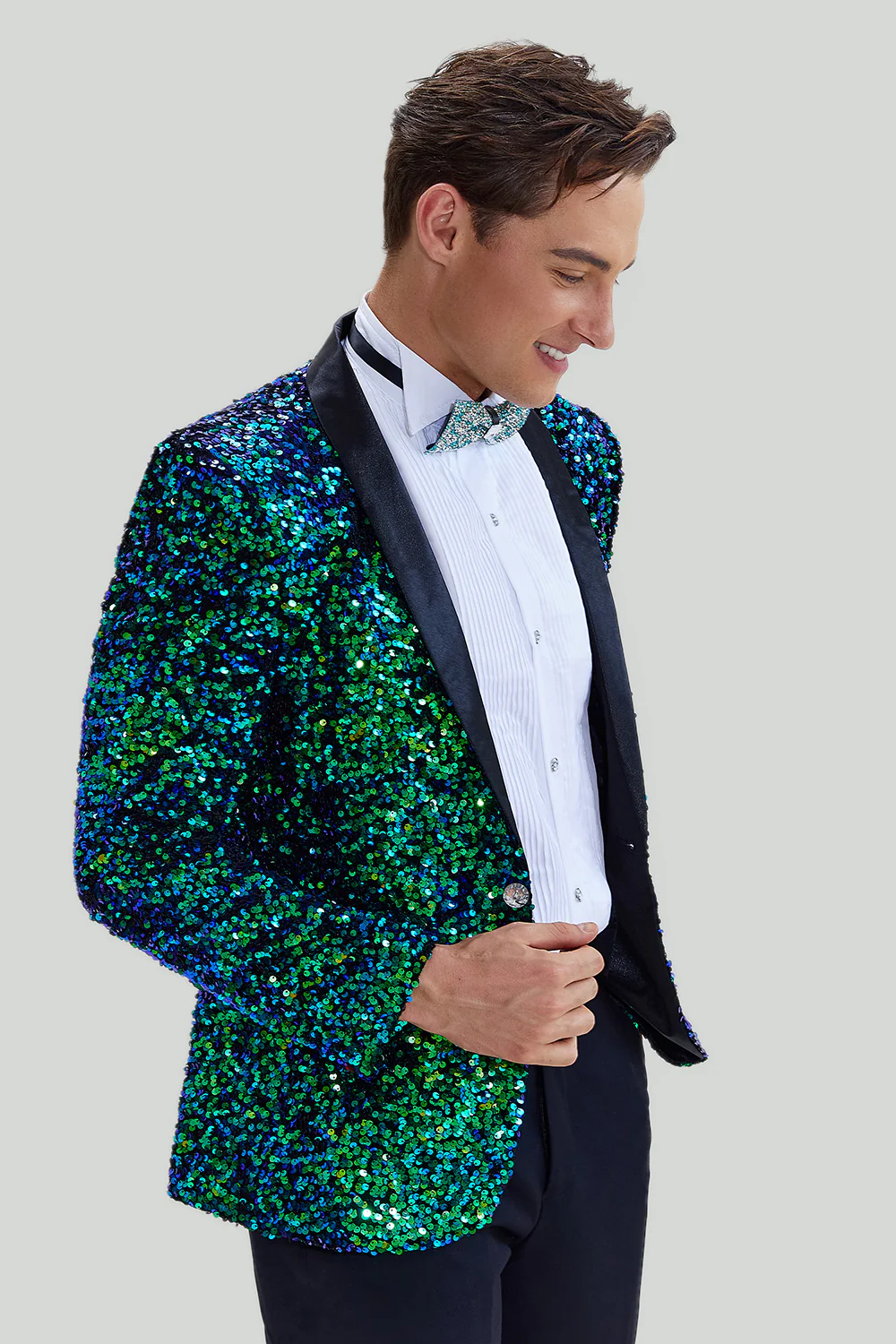 Veste Blazer à paillettes verte pour homme - Image 5