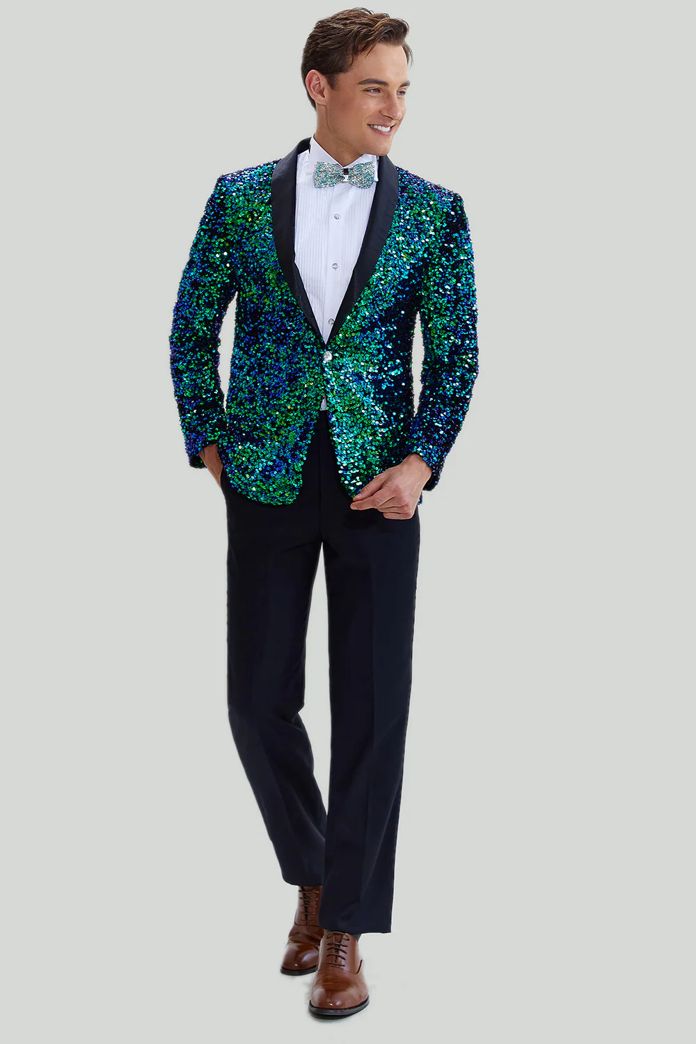 Veste Blazer à paillettes verte pour homme - Image 6