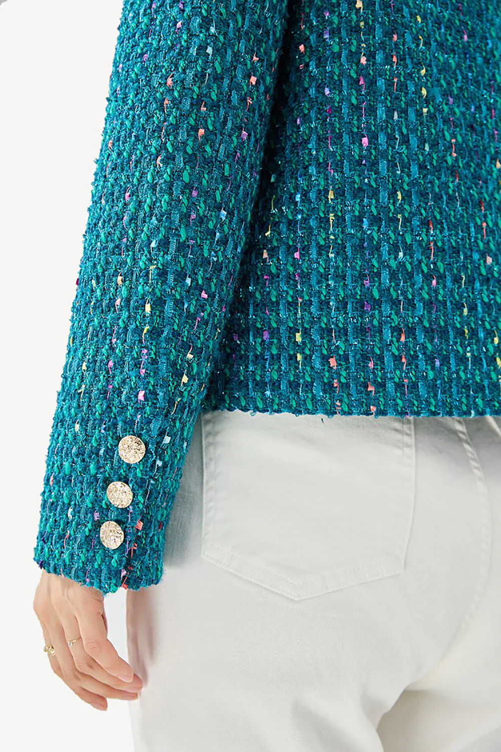 Veste pour femme en tweed ouvert bleu foncé - Image 3