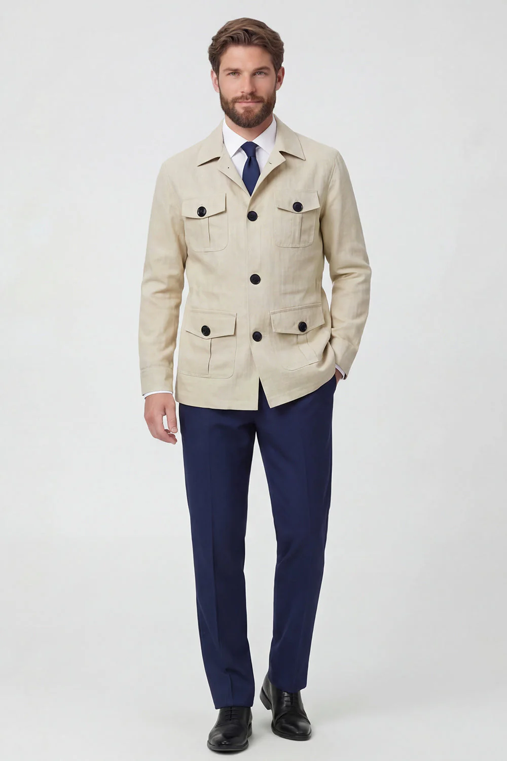 Veste pour hommes à boutonnage simple à revers beige