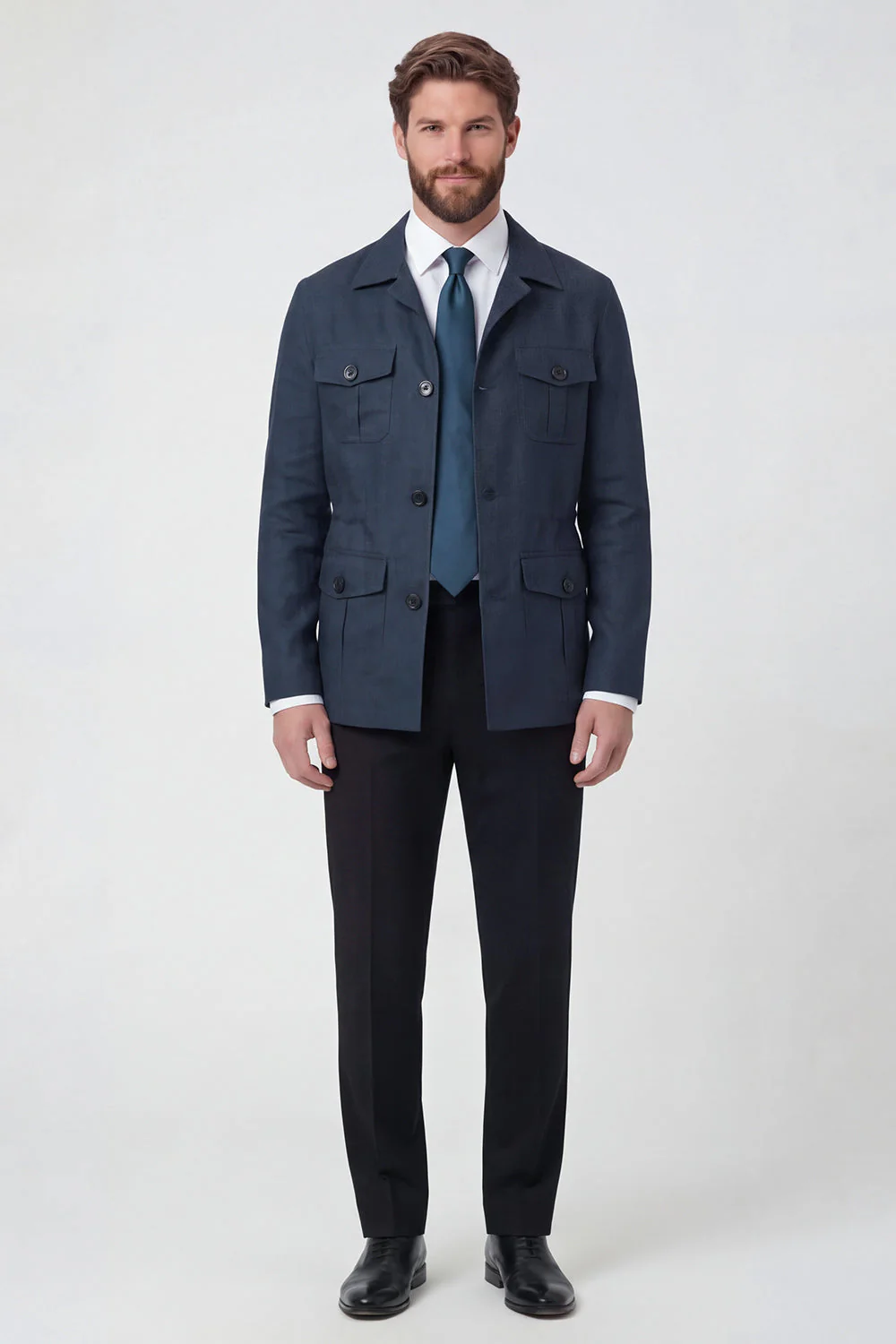 Veste pour hommes à boutonnage simple à revers beige - Image 8