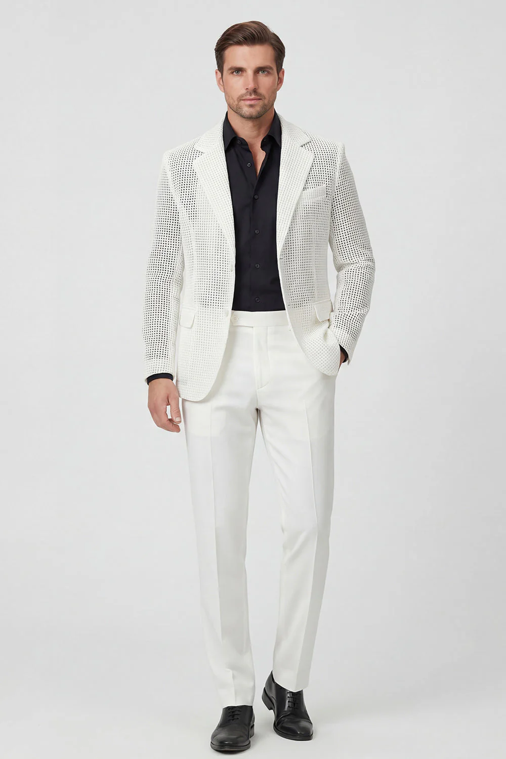 Veste pour hommes à boutonnage simple à revers blanc