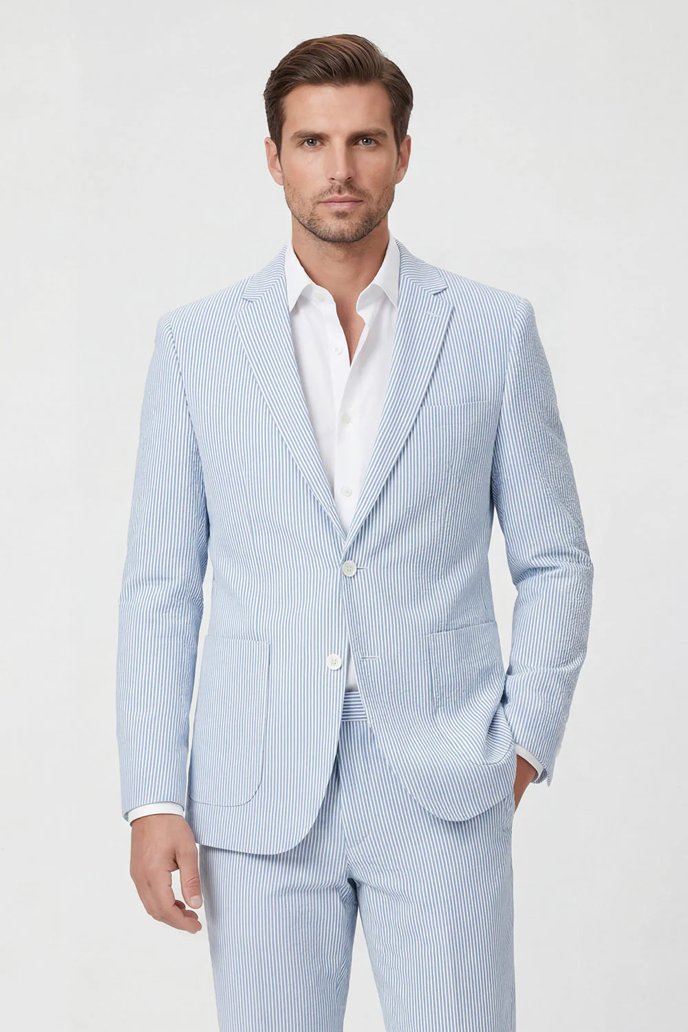 Veste pour hommes à boutonnage simple bleu bleu clair à encoche - Image 2