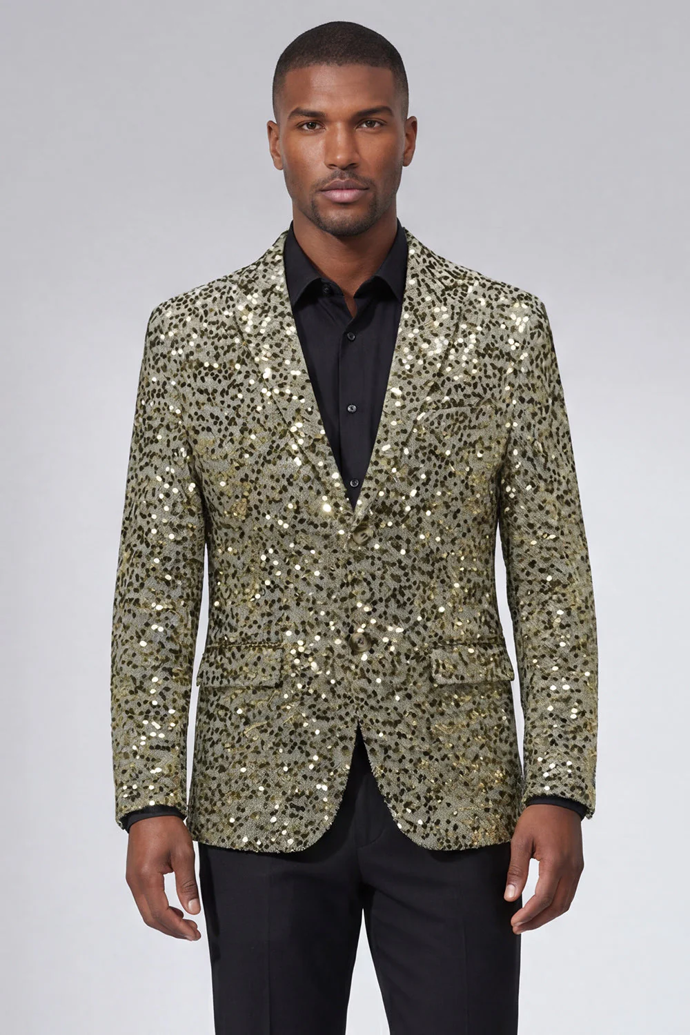Veste pour hommes à boutons simples boutonnés dorés à revers - Image 4