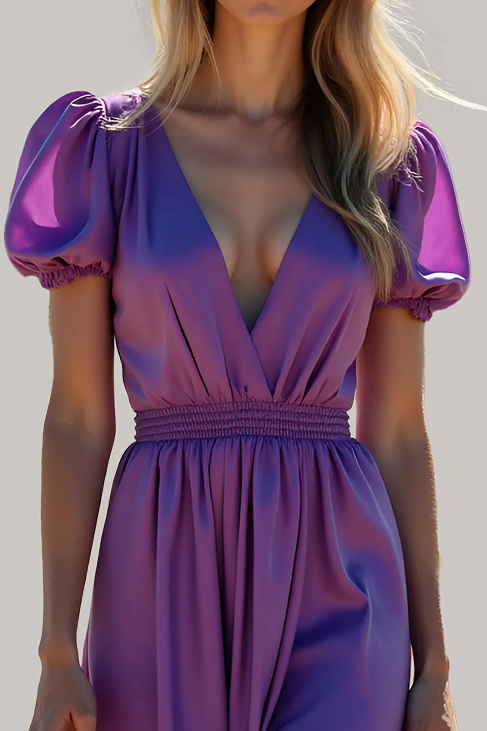 Violet A Ligne Manches Bouffantes Dos Nu Longue Robe de demoiselle d’honneur - Image 5