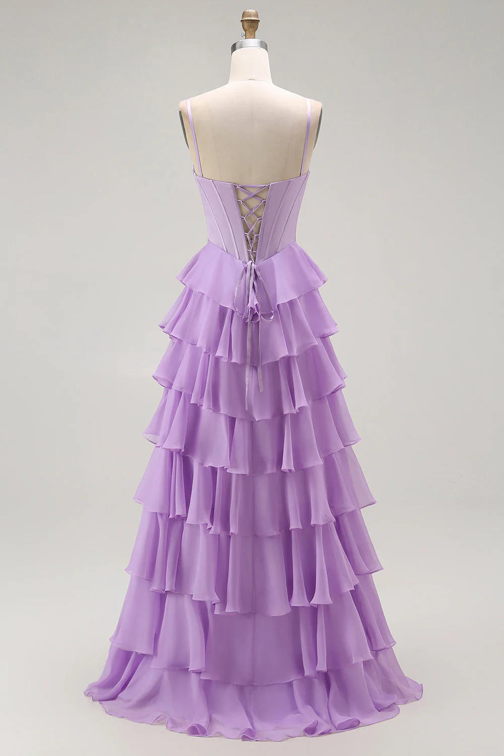 Violet A-ligne perlé Corset à volants Robe de soirée longue avec lacets dans le dos - Image 2