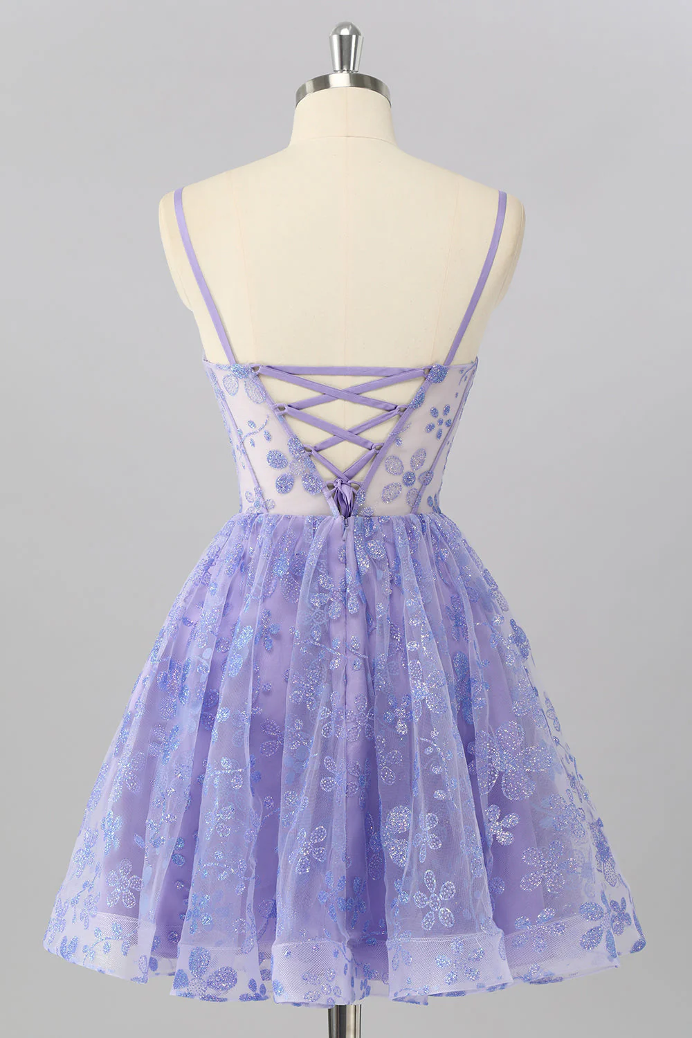 Violet A Ligne Spaghetti Bretelles Corset Sequin Homecoming Dress - Image 2