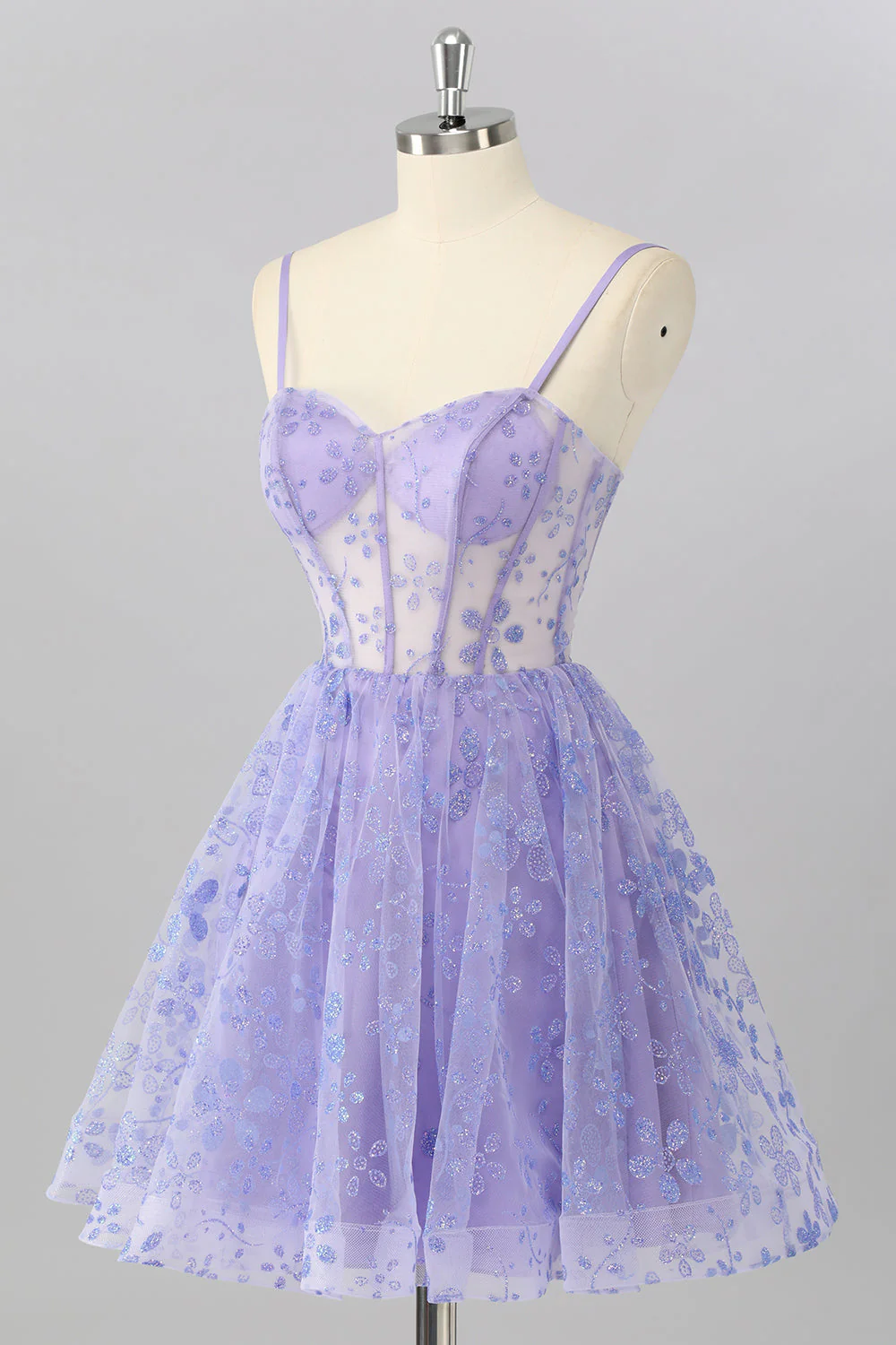 Violet A Ligne Spaghetti Bretelles Corset Sequin Homecoming Dress - Image 3