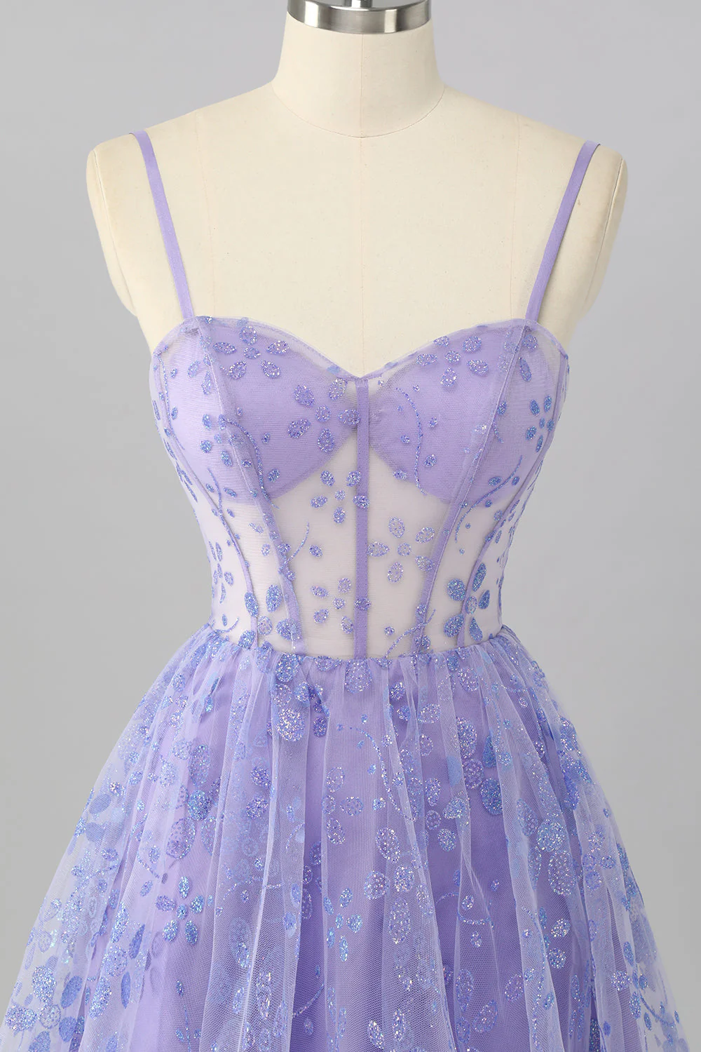 Violet A Ligne Spaghetti Bretelles Corset Sequin Homecoming Dress - Image 4