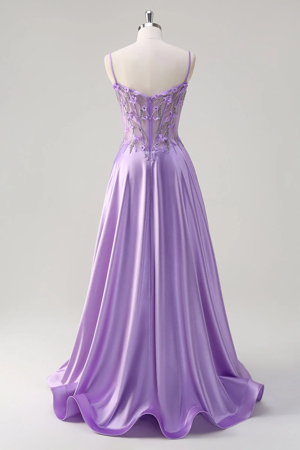 Robe de soirée longue violette à bretelles spaghetti et fente - Image 2