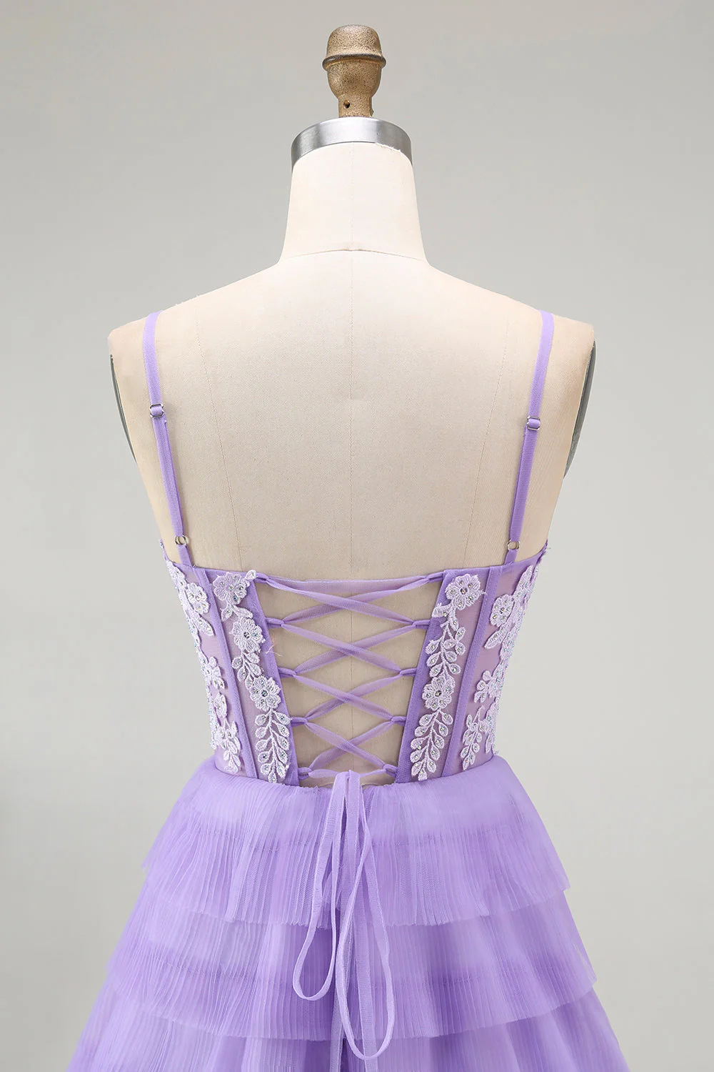 Violet A Ligne Tiered Perlé Corset Robe Longue De Bal Avec Fente - Image 5