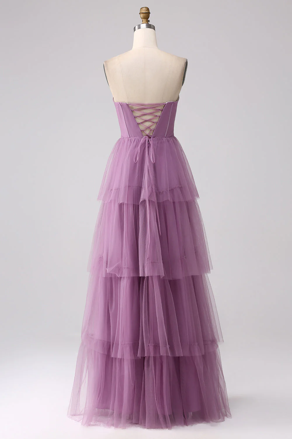 Robe de demoiselle d'honneur longue violette ligne A tulle plissé avec fente - Image 6