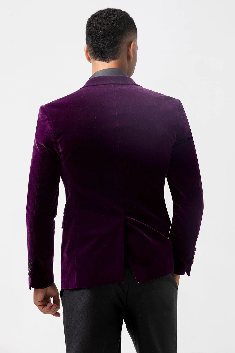 Blazer homme en velours à un bouton violet foncé avec revers en pointe - Image 2