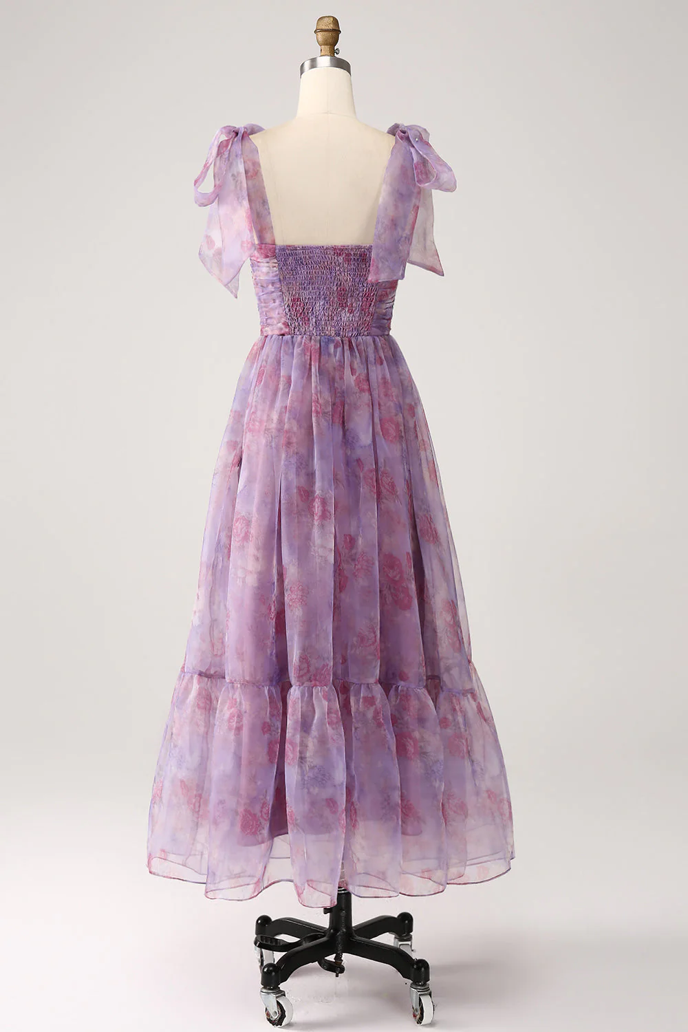 Violet imprimé une ligne plissée longue robe de Soirée - Image 2