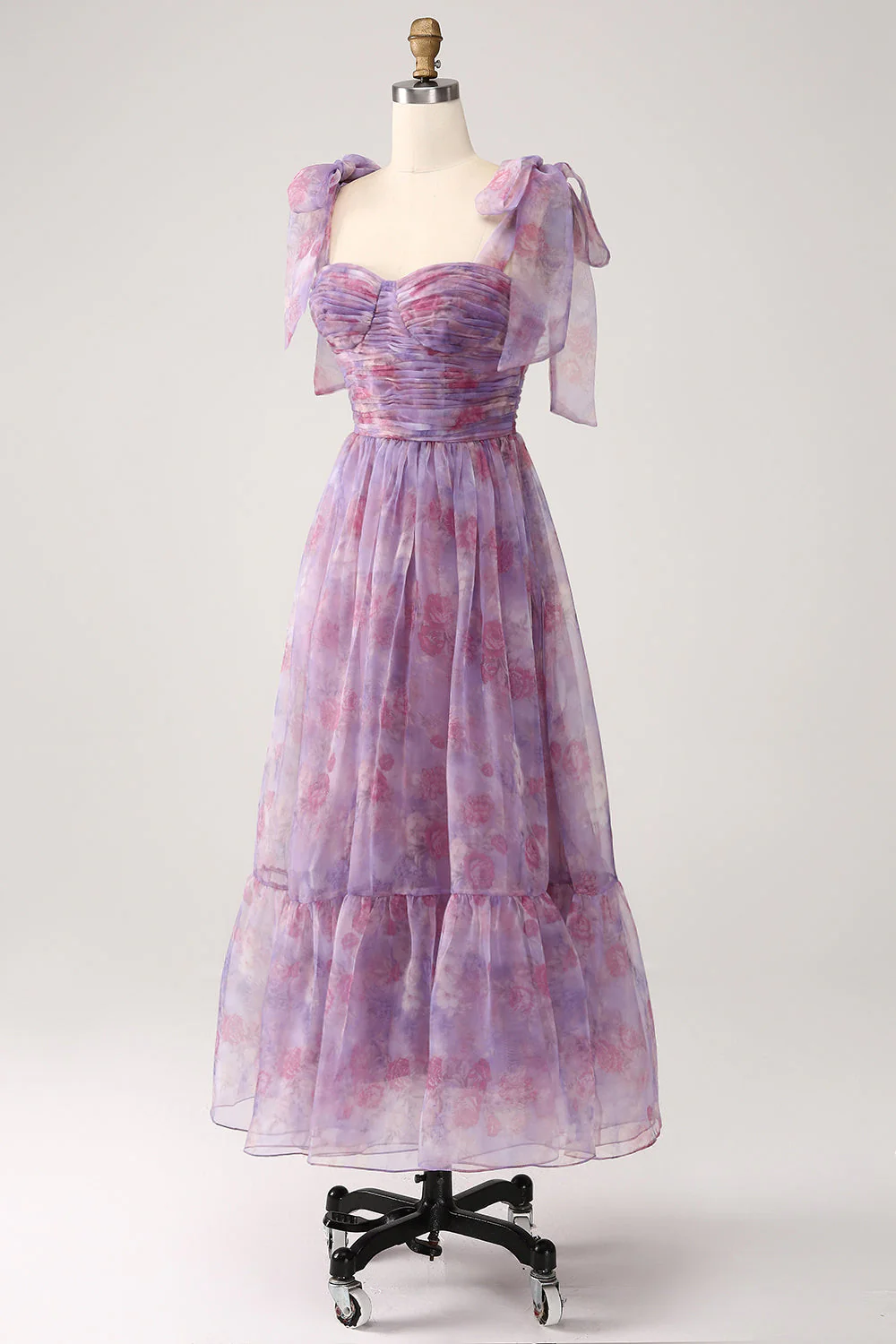 Violet imprimé une ligne plissée longue robe de Soirée - Image 3