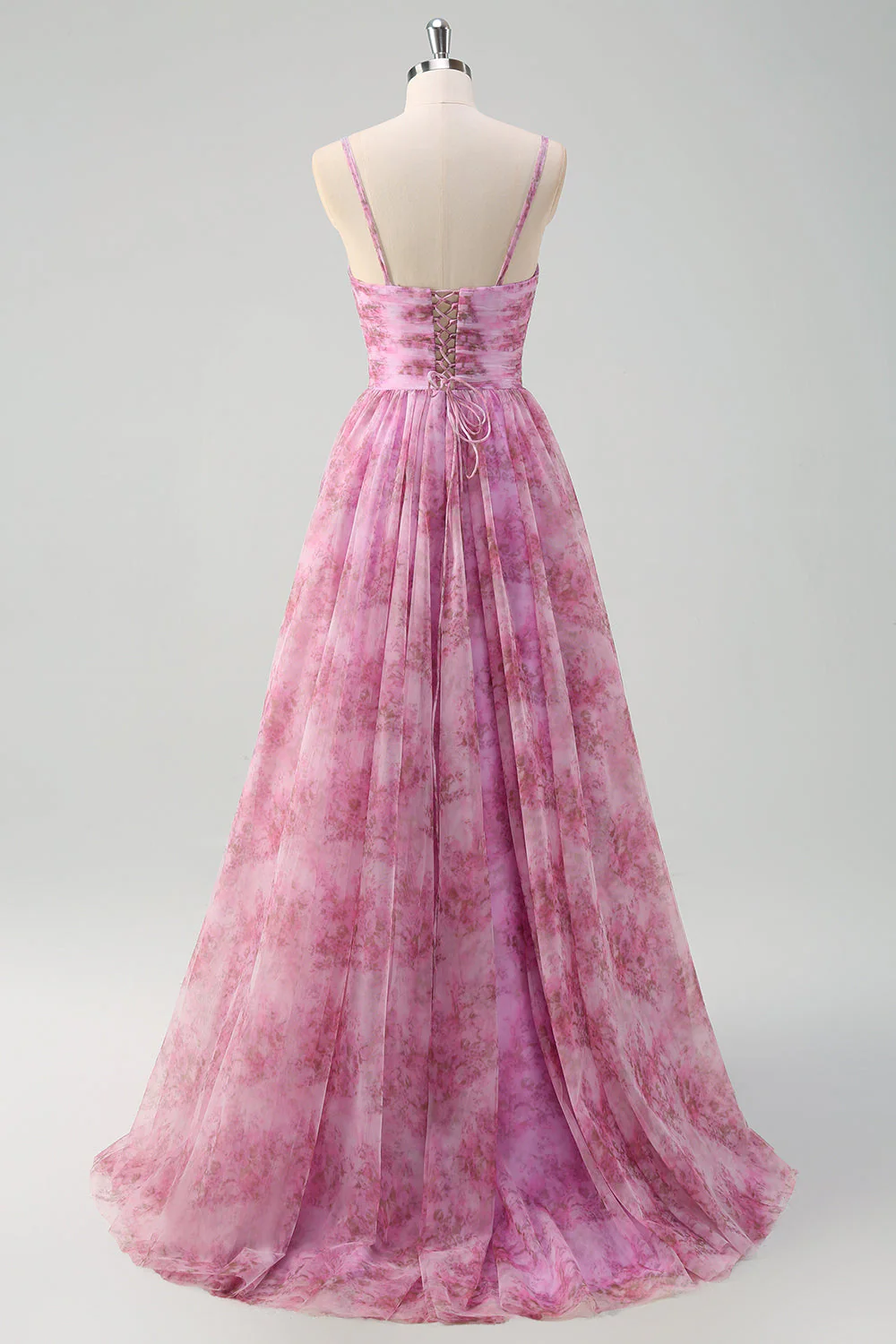 Violet rosé A-ligne Floral spaghetti bretelles Robe de soirée longue avec fente - Image 2