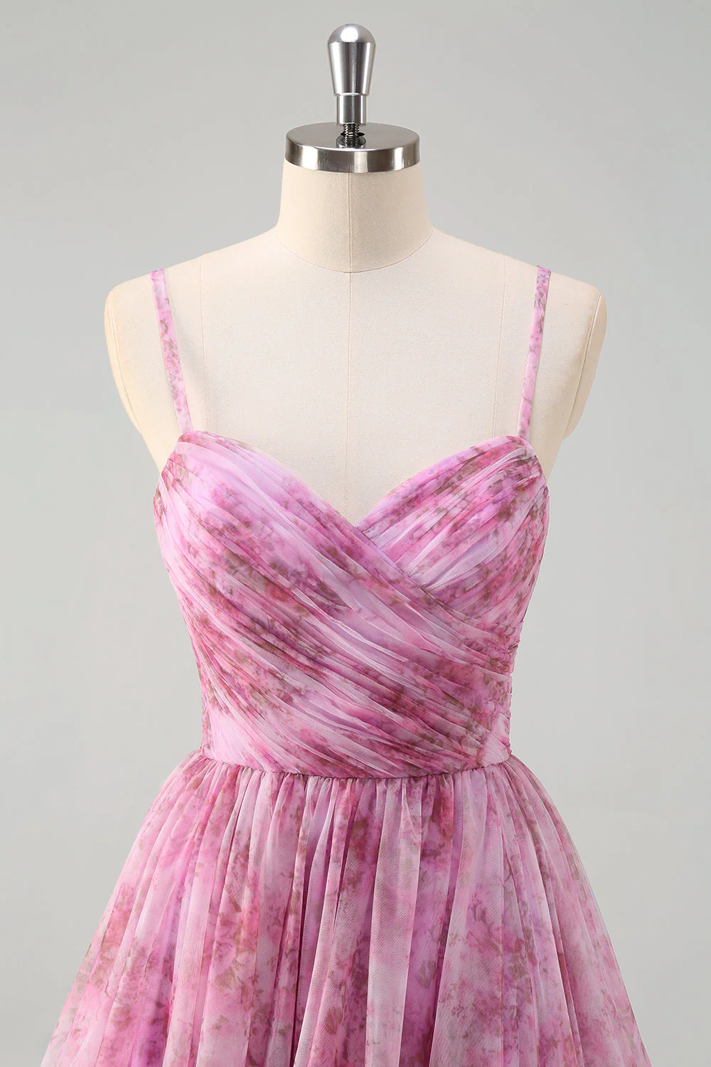 Violet rosé A-ligne Floral spaghetti bretelles Robe de soirée longue avec fente - Image 4