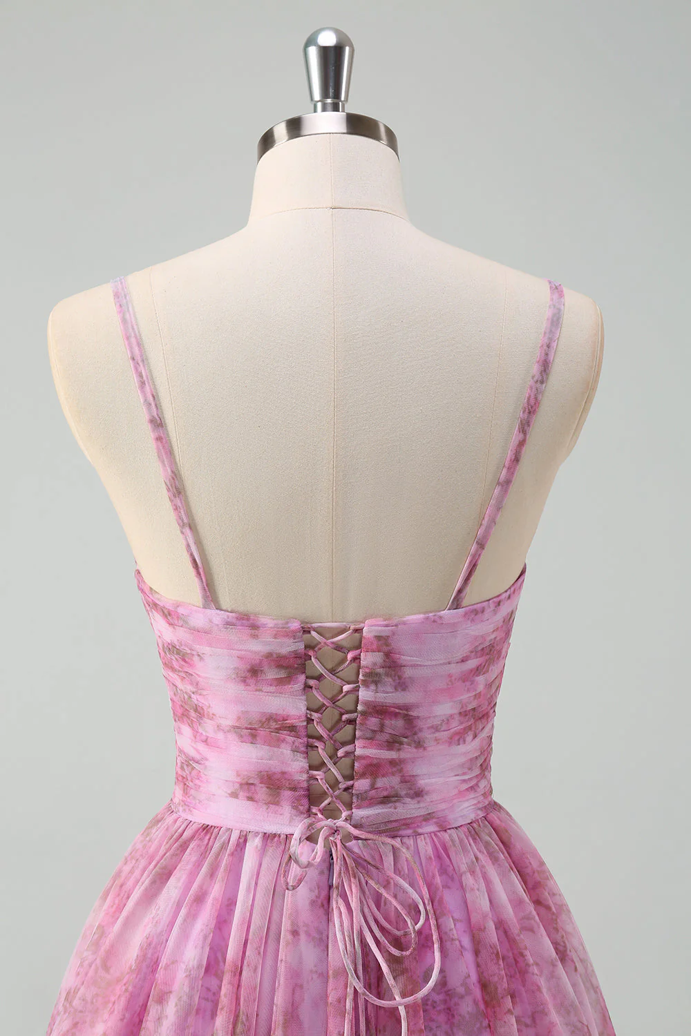 Violet rosé A-ligne Floral spaghetti bretelles Robe de soirée longue avec fente - Image 5