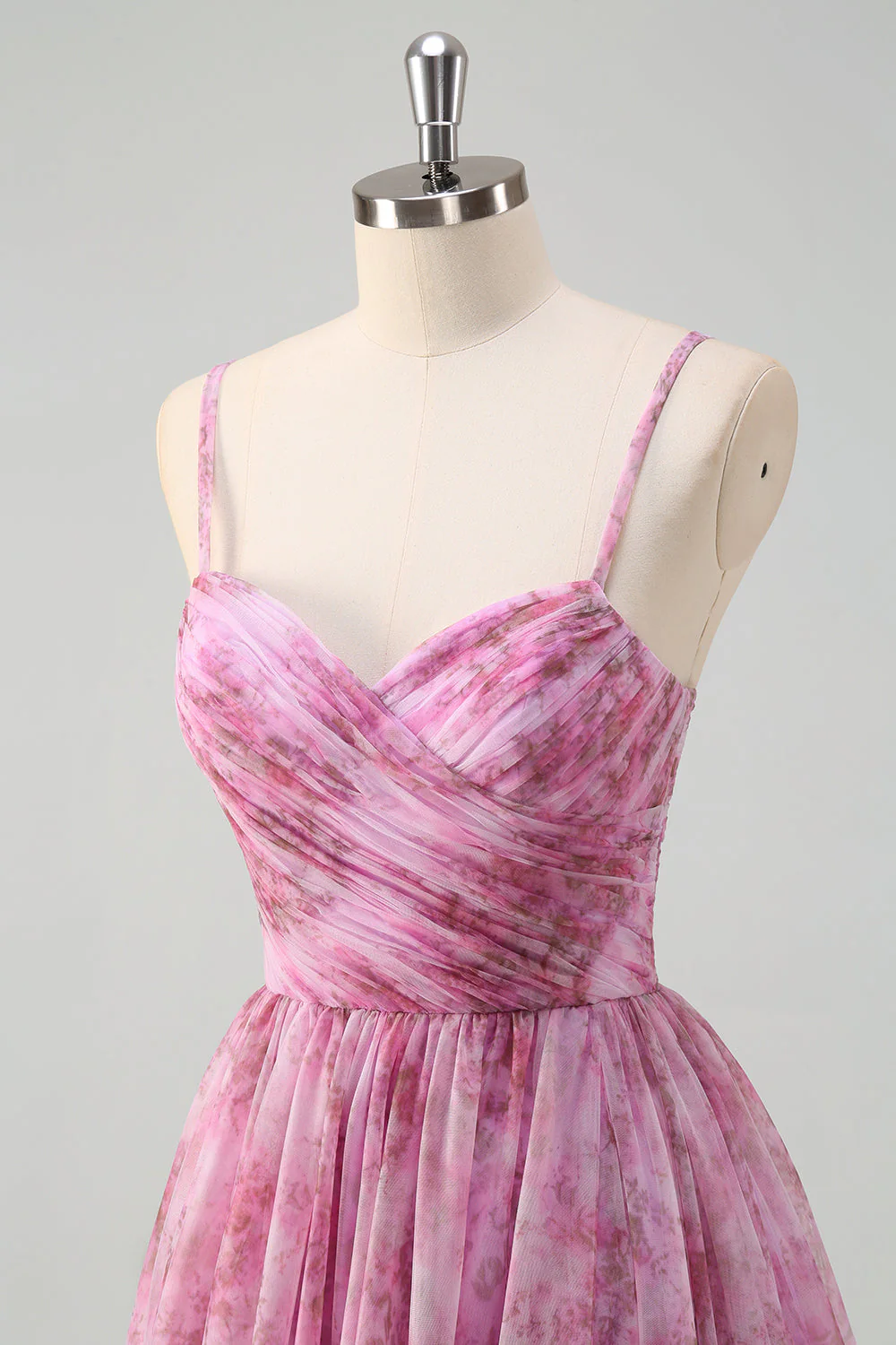Violet rosé A-ligne Floral spaghetti bretelles Robe de soirée longue avec fente - Image 6