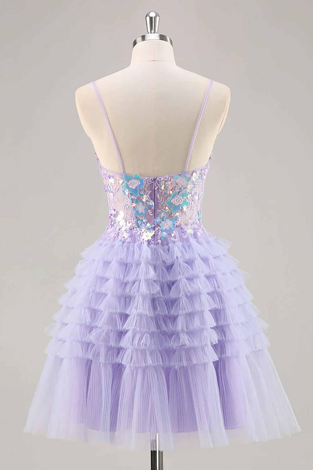 Violet scintillant Une ligne Corset Tulle Tulle Robe De Cocktail à plusieurs niveaux avec paillettes - Image 8