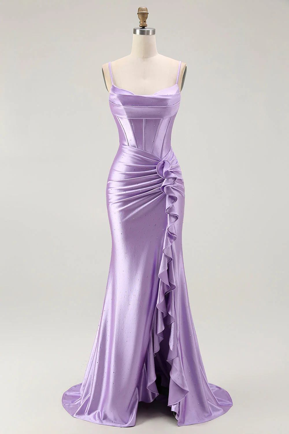 Violet Sirène Corset Ruché Robe de Bal Longue avec Fente à Volants