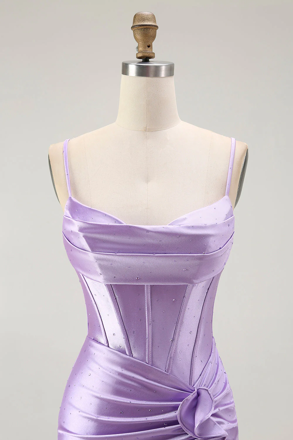 Violet Sirène Corset Ruché Robe de Bal Longue avec Fente à Volants - Image 4