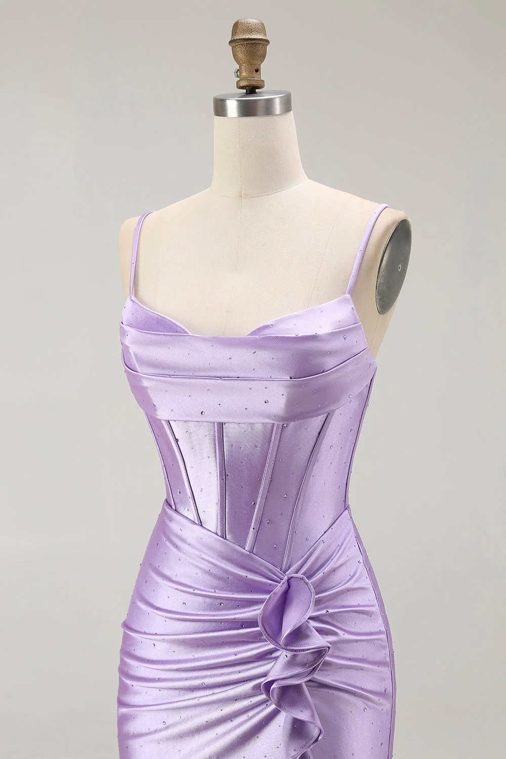 Violet Sirène Corset Ruché Robe de Bal Longue avec Fente à Volants - Image 6