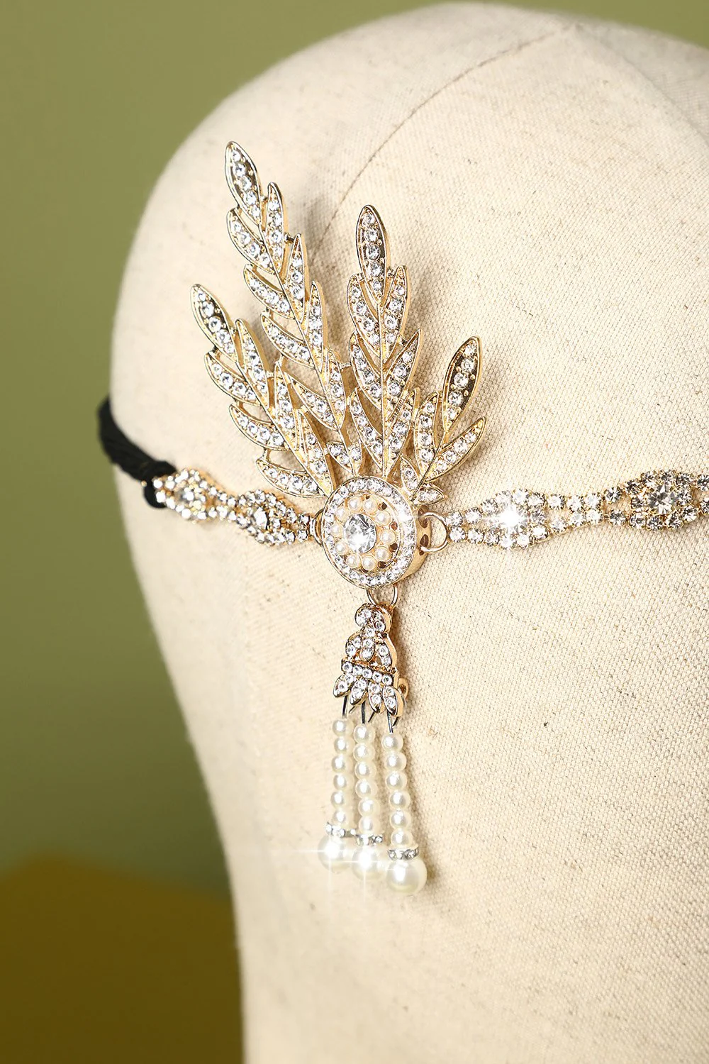 White Beaded Pearls 1920s Flapper Headband - Image 3