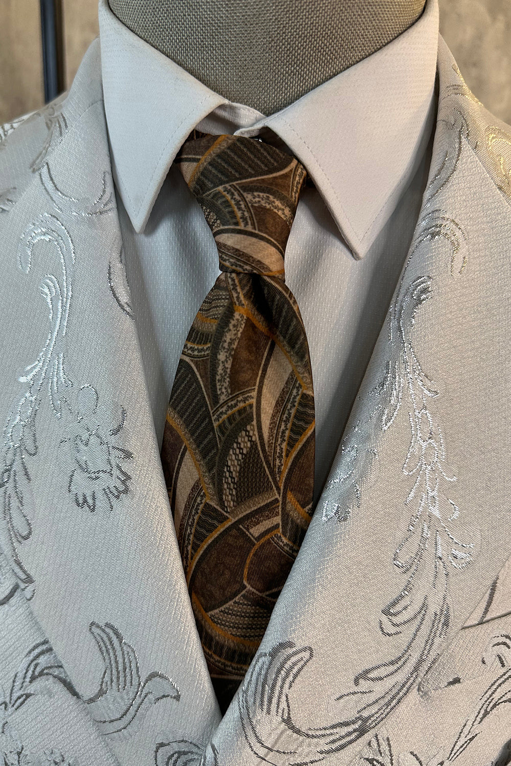 Blanc Peak Lapel Jacquard 2 Pièces Costumes Homme - Image 3